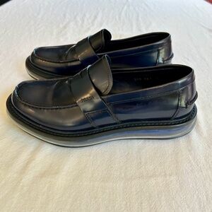 Prada Men's Spazzolato fume Bleu Loafers, Size 8